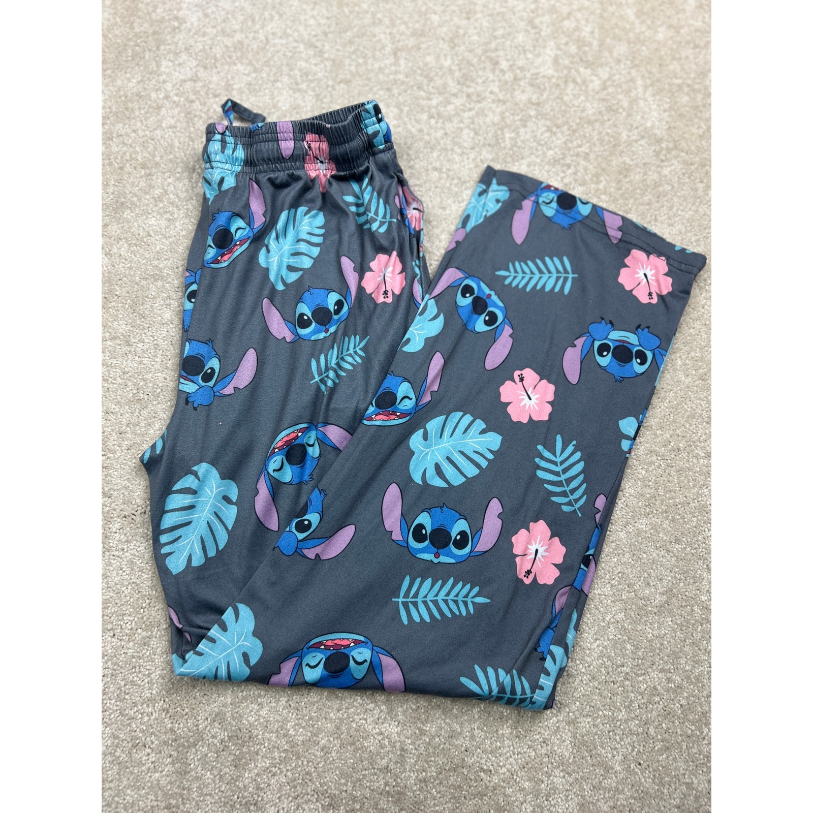 Disney Stitch Tropical Pajama Pants S Grey Floral Hibiscus Disneycore Loungewear
